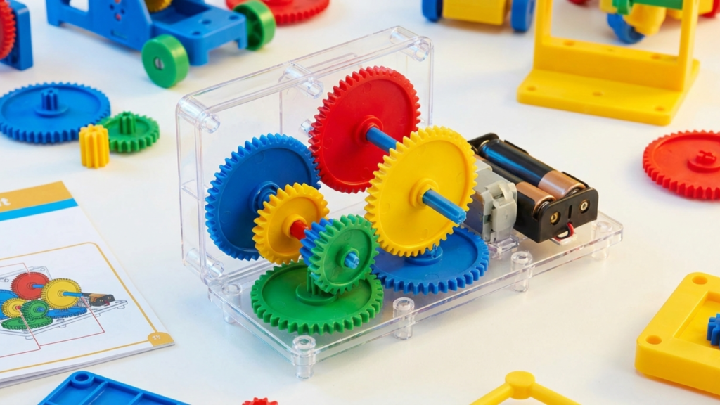 Gear train used to increase torque of high speed motor in robotics