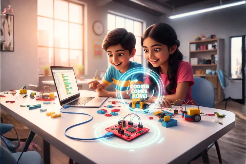 Kids learn through robotics that coding can control something real