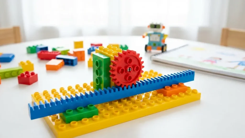 Rack and pinion used to convert rotary motion to linear motion in robotics models