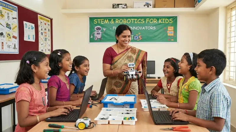 STEM education concepts explained in class using robotics for kids