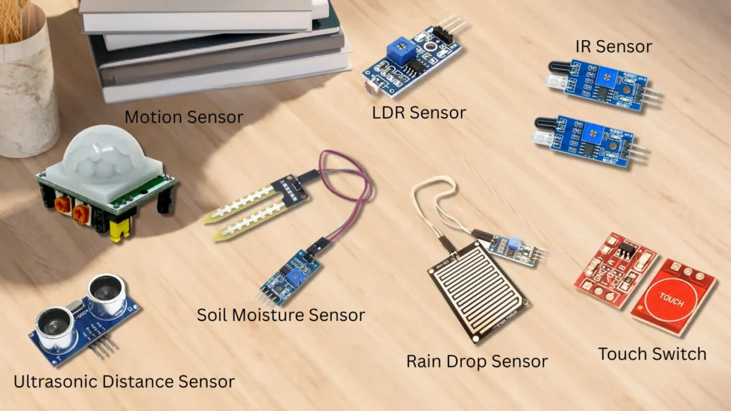 Different sensors used in kid's robotics projects