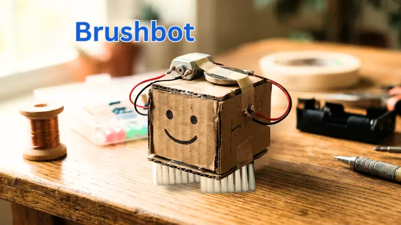 Brushbot, a simple robot made from cardboard and few wires